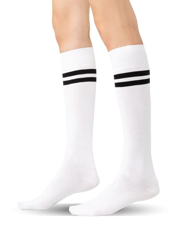 Podkolanówki bawełniane białe w czarne paski Steven 072.jpg