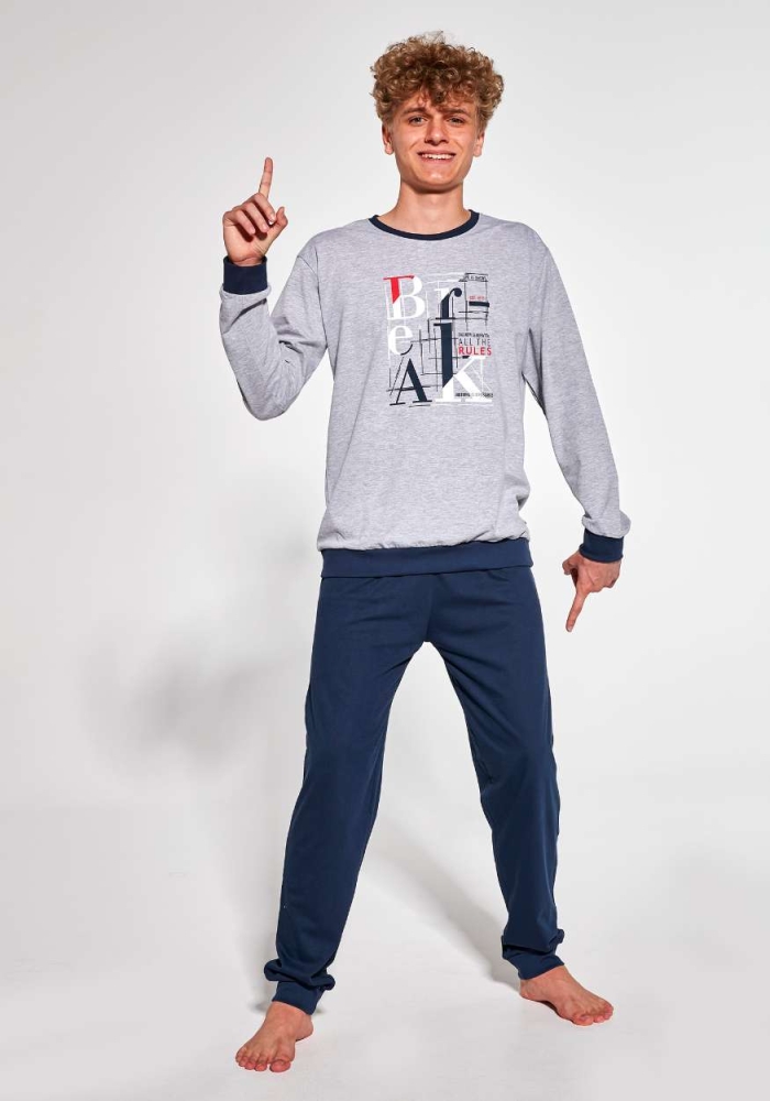 Bawełniana piżama młodzieżowa chłopięca Cornette 998-49 Break Rules szary melanż.jpg
