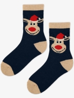 Skarpety świąteczne damskie w renifery angora Marilyn B30 granat