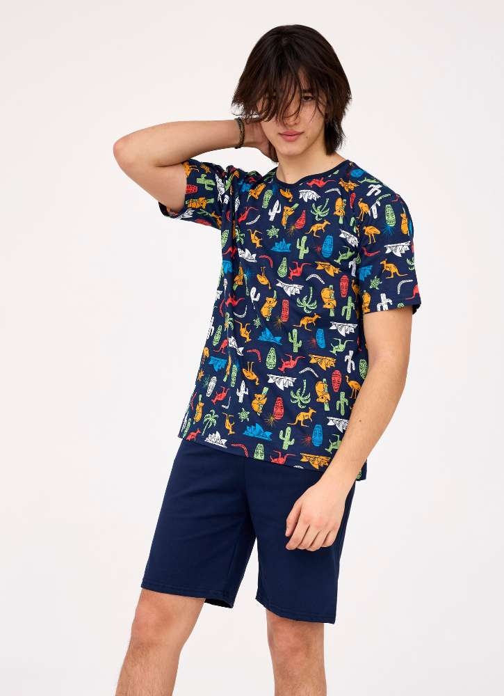 piżama na lato młodzieżowa dla chłopca z krótkim rekawe Cornette 265-48 Australia granat