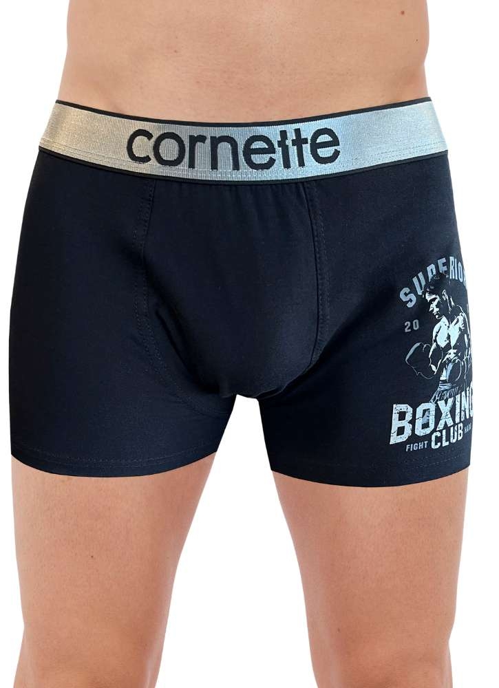 Czarne bokserki męskie Cornette 280-240 boxing to szeroka guma z logo producenta, efektowny nadruk boksera..jpg