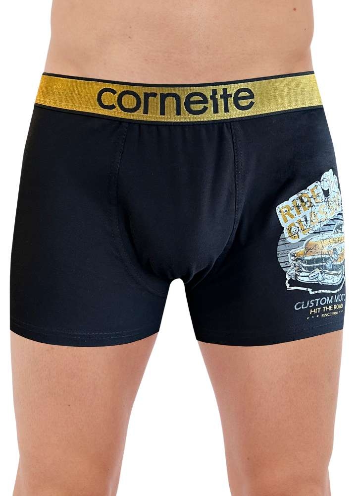 Czarne bokserki męskie z szeroką złotą gumą Cornette Tattoo 280-239 Ride the Classic