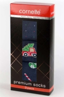 Skarpety świąteczne firmy Cornette zapakowane w eleganckie pudełko, gotowy prezent pod choinkę.