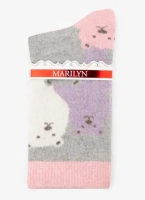 Skarpety damskie w misie angora Marilyn D34 szary-róż