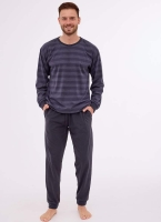 Bawełniana piżama męska w paski długa Cornette 117/280 Loose 15 grafit
