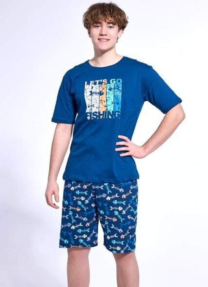 Cornette piżama młodzieżowa chłopięca 551/50 fish z nadrukiem szkieletów rybek