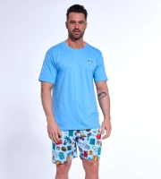 męska letnia piżama z krótkim rękawem niebieska cornette travel