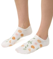 Bawełniane stopki damskie w pomarańcze Steven 017-029 Planeta ziemia kolor ecru