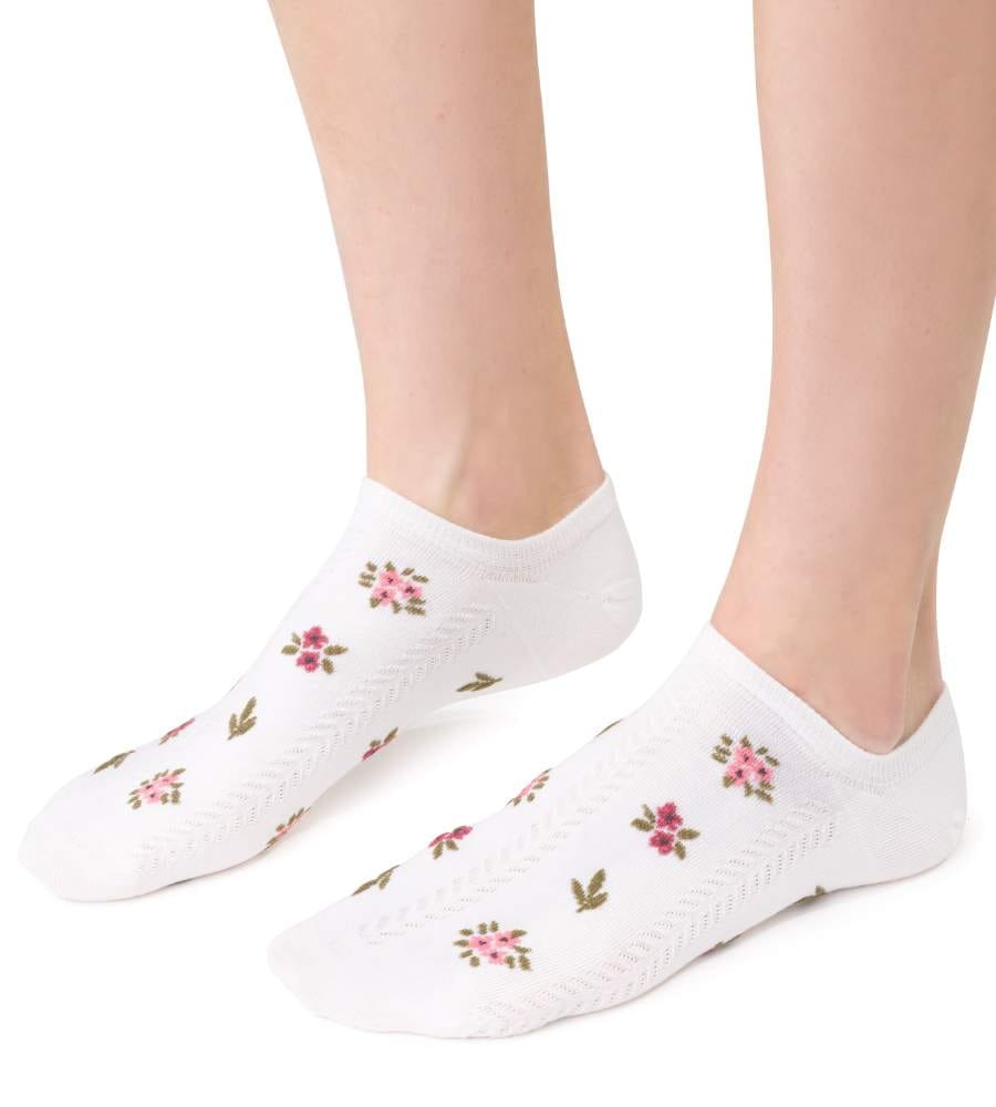 Bawełniane stopki damskie w kwiatki Steven 017-032 Planeta ziemia kolor ecru.jpg