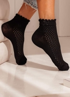 Bawełniane skarpetki damskie ażurowe z kokardką 1115 Milena czarne