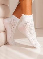 Bawełniane skarpetki damskie ażurowe z kokardką 1115 Milena białe