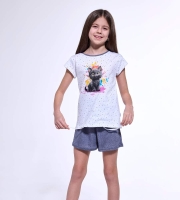 piżama dziewczęca z kotkiem krótki rekaw 246/109 Cornette black cat