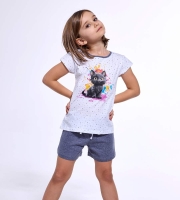 piżama dziewczęca z kotkiem krótki rekaw 245/109 Cornette black cat