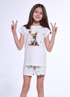 piżama dziewczęca z pieskiem chihuahua cornette 787-108 kolor ecru