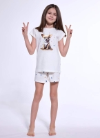 letnia piżama dziewczęca z pieskiem chihuahua cornette 788-108 kolor ecru