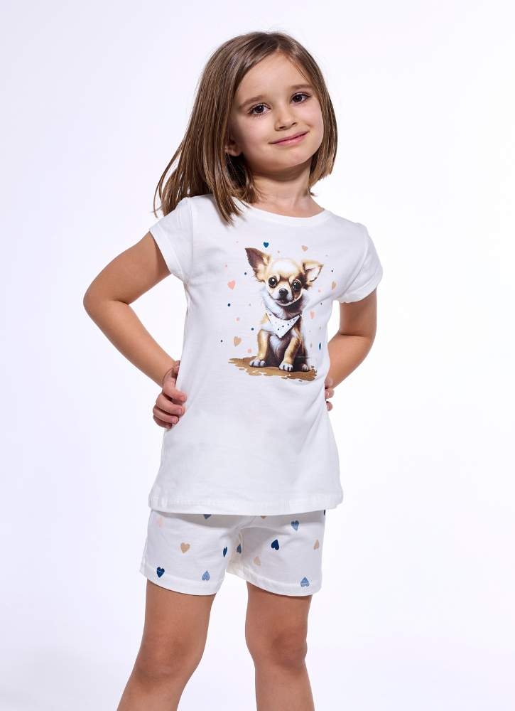 piżama dziewczęca z pieskiem chihuahua cornette 787-788-108 krótki rękaw krótkie spodnie kolor ecru.jpg