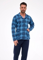 rozpinana-piżama-męska-w-kratkę-długi-rękaw-długie spodnie-cornette-114-82-niebieski-granat
