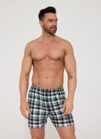 Bawełniane Bokserki Męskie Cornette 002-341 Comfort – Klasyczna Kratka w Odcieniach Zieleni