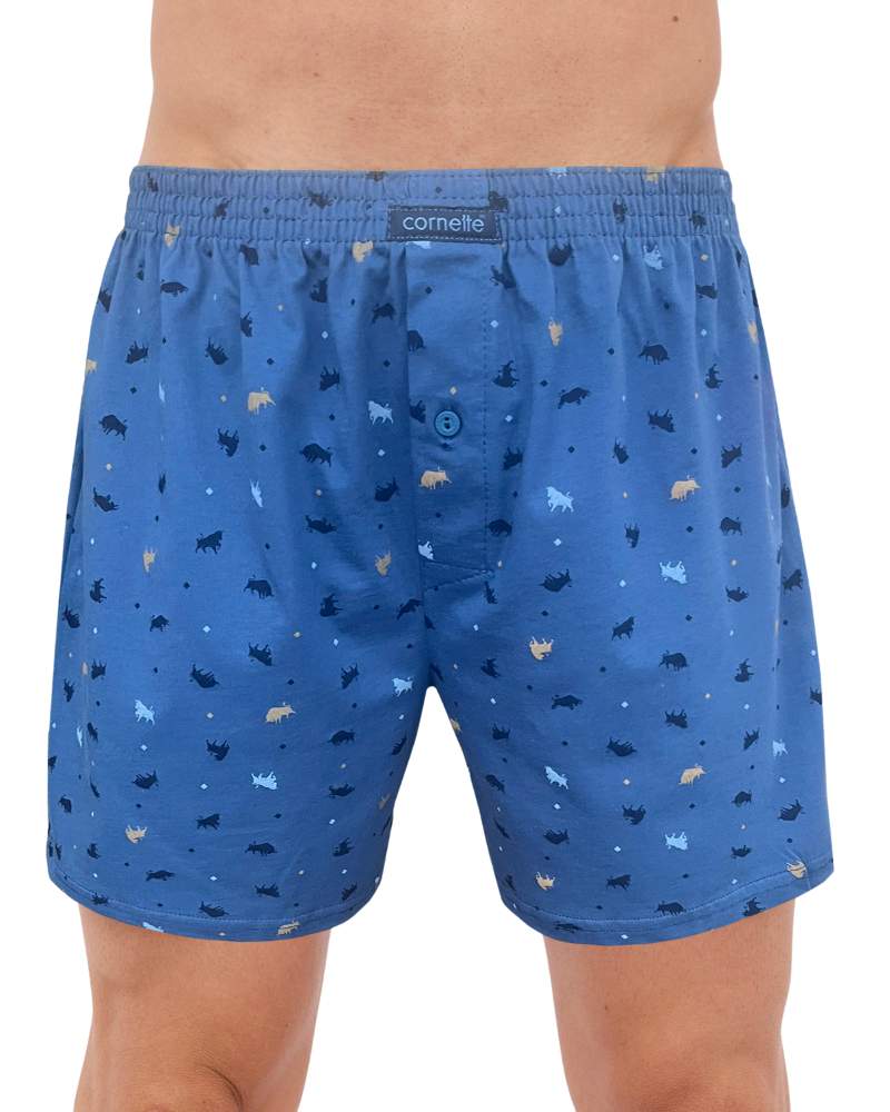 Bawełniane bokserki męskie w byczki luźne Cornette 002301 comfort niebieskie