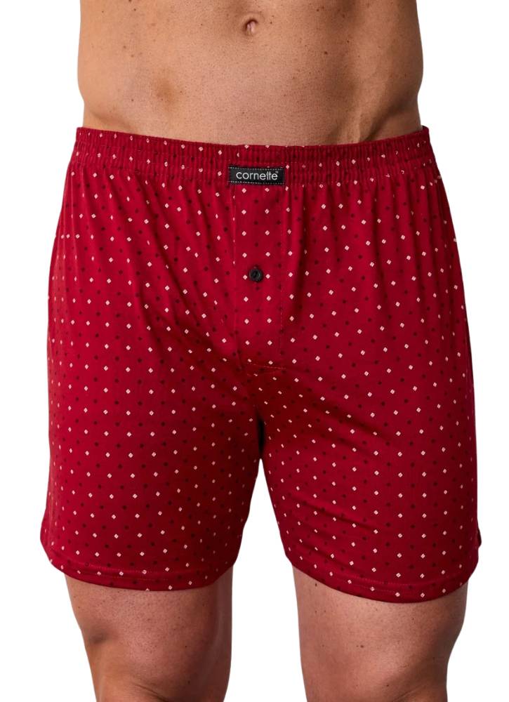Bawełniane bordowe bokserki męskie luźne z drobnym wzorem kwadratów Cornette 002-334 comfort