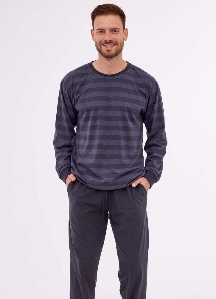 Cornette Piżama w paski  męska długa 117-280 Loose 15 grafit