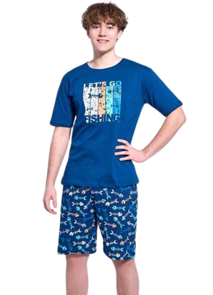 Cornette piżama młodzieżowa chłopięca 55150 fish z nadrukiem szkieletów rybek