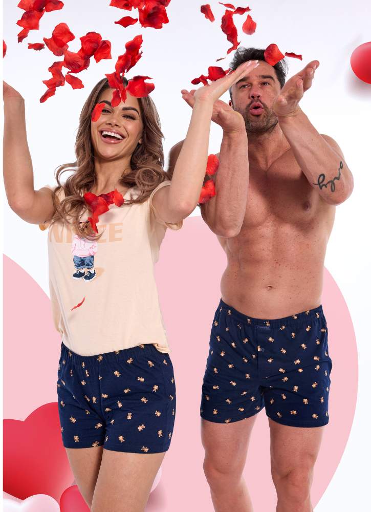 Granatowe walentynkowe bokserki męskie luźne w misie Cornette 001-174 classic