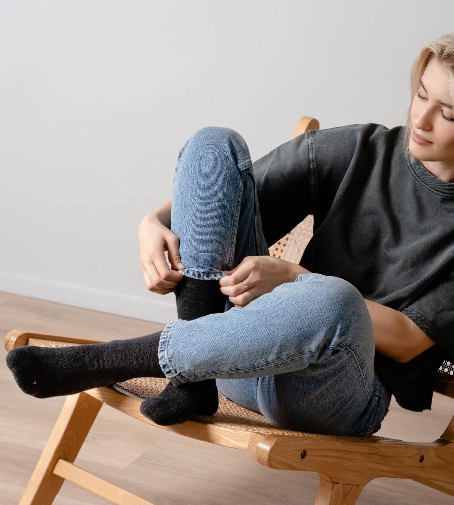 Skarpety damskie z wełny merynosów z frottą w stopie Steven merino 130