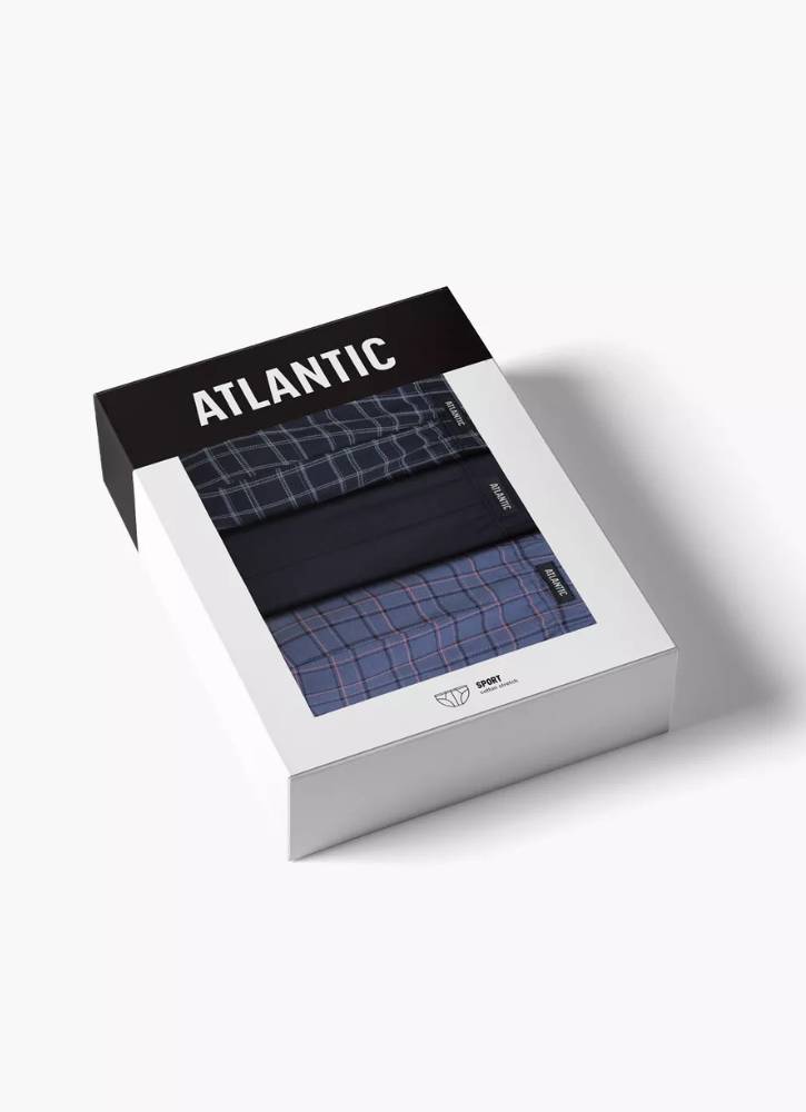 Slipy Męskie Atlantic 3-Pack – Klasyczne Slipy Bawełniane mp-216(GranatNiebieskiKrata)