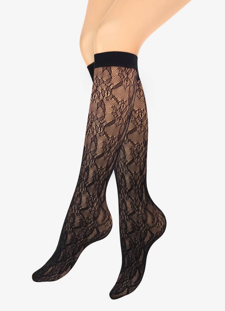 ażurowe-podkolanowki-damskie-ze-wzorem-kwiatowym-marilyn-031-czarne