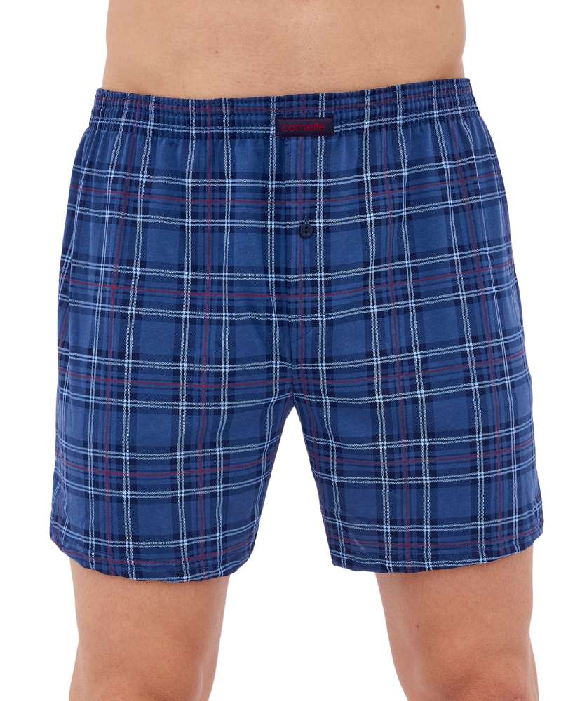 bokserki męskie w kratkę szorty cornette comfort 002-292 kolor jeans