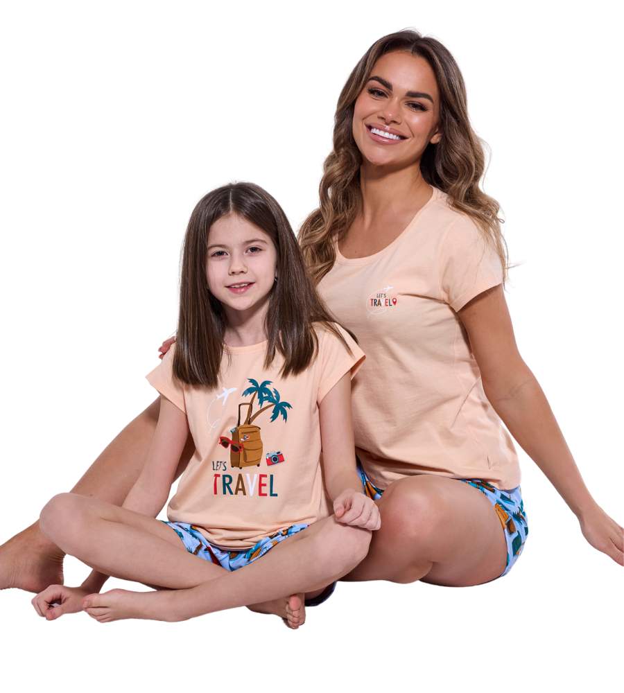 letni zestaw jednakowych piżam rodzinnych dla Mamy i Córki Cornette Travel
