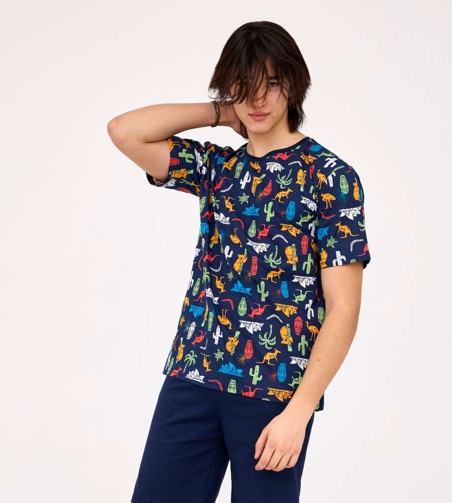 młodzieżowa pizama chłopuięca z krótkim rekawem Cornette Fun & Young 265-48 Australia w kolorze granatowym