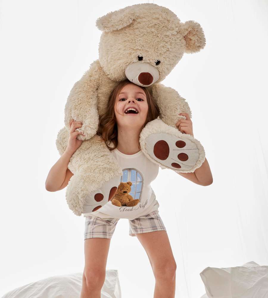 piżama dla dzziewczynki z uroczym misiem cornette 787788-105 good night kolor ecru