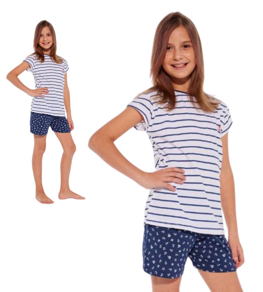 piżama dziewczęca z krótkim rękawem z motywem marynarskim 245-246-103