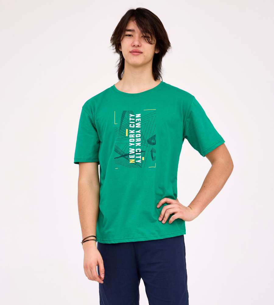 piżama młodzieżowa chłopięca z krótkim rękawem Cornette 504-46 City zielona dostępna w rozmiarach od S do XL