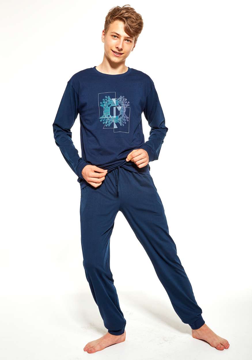 piżama-z-długimi-spodniami-dla-chlopca-cornette-mlodziezowa-998-42-chip-granat